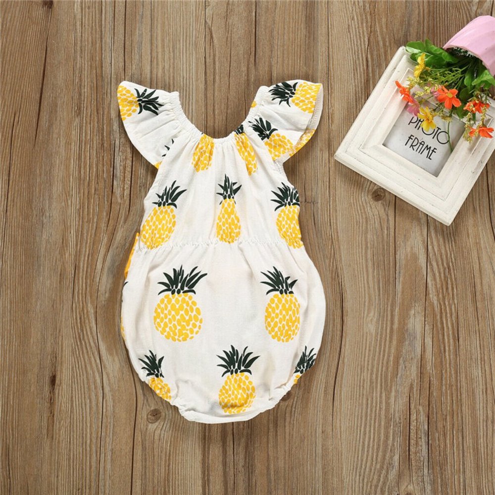 Pineapple Yellow Big Bow Cotton Baby Romper